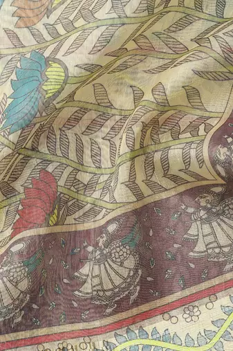 Digital Print Rapier Jequared Saree With Unstitched Blouse And Beautiful Multicoloured Thred Work At Pallu