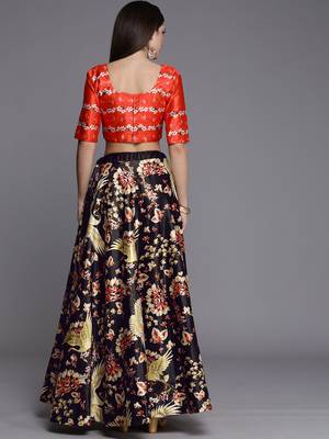 Ethnic Motifs Digital Print Shiney Satin Croptop Lehenga Choli With Unstitched Blouse For Women and Girls 3