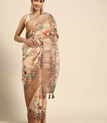 Digital Print Rapier Jequared Saree With Unstitched Blouse And Beautiful Multicoloured Thred Work At Pallu