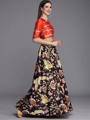 Ethnic Motifs Digital Print Shiney Satin Croptop Lehenga Choli With Unstitched Blouse For Women and Girls 4