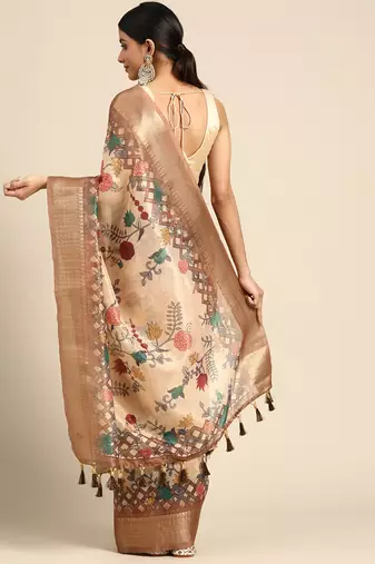 Digital Print Rapier Jequared Saree With Unstitched Blouse And Beautiful Multicoloured Thred Work At Pallu