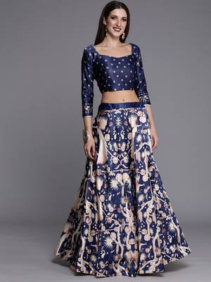 Ethnic Motifs Digital Print Shiney Satin Croptop Lehenga Choli With Unstitched Blouse For Women and Girls 1