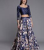Ethnic Motifs Digital Print Shiney Satin Croptop Lehenga Choli With Unstitched Blouse For Women and Girls