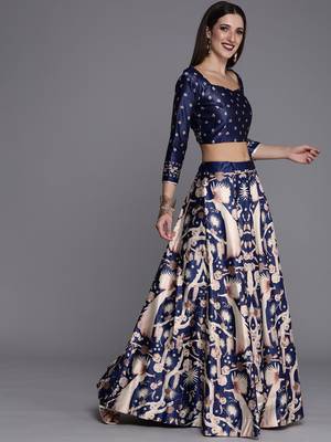 Ethnic Motifs Digital Print Shiney Satin Croptop Lehenga Choli With Unstitched Blouse For Women and Girls 2