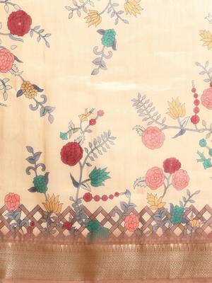 Digital Print Rapier Jequared Saree With Unstitched Blouse And Beautiful Multicoloured Thred Work At Pallu 3