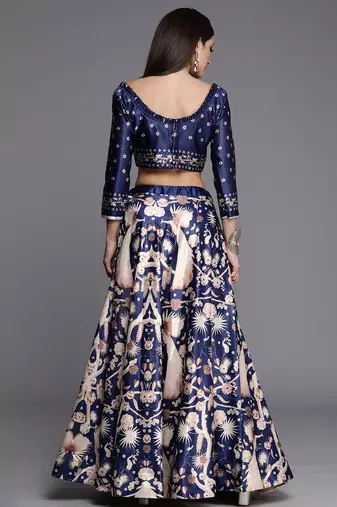 Ethnic Motifs Digital Print Shiney Satin Croptop Lehenga Choli With Unstitched Blouse For Women and Girls