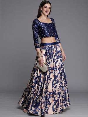 Ethnic Motifs Digital Print Shiney Satin Croptop Lehenga Choli With Unstitched Blouse For Women and Girls 4