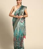 Digital Print Rapier Jequared Saree With Unstitched Blouse And Beautiful Multicoloured Thred Work At Pallu