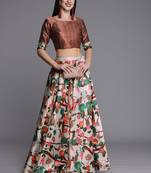 Ethnic Motifs Digital Print Shiney Satin Croptop Lehenga Choli With Unstitched Blouse For Women and Girls