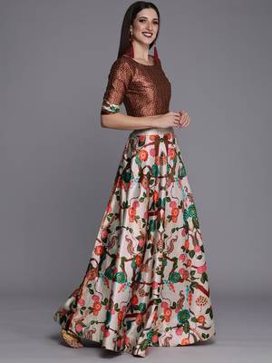 Ethnic Motifs Digital Print Shiney Satin Croptop Lehenga Choli With Unstitched Blouse For Women and Girls 2