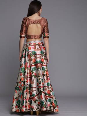 Ethnic Motifs Digital Print Shiney Satin Croptop Lehenga Choli With Unstitched Blouse For Women and Girls 3