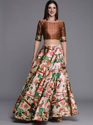 Ethnic Motifs Digital Print Shiney Satin Croptop Lehenga Choli With Unstitched Blouse For Women and Girls 4