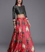 Ethnic Motifs Digital Print Shiney Satin Croptop Lehenga Choli With Unstitched Blouse For Women and Girls