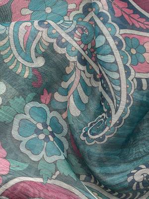 Digital Print Rapier Jequared Saree With Unstitched Blouse And Beautiful Multicoloured Thred Work At Pallu 5