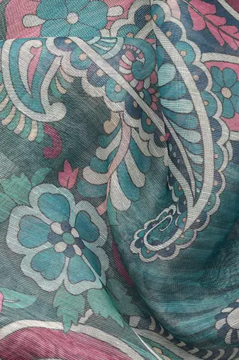 Digital Print Rapier Jequared Saree With Unstitched Blouse And Beautiful Multicoloured Thred Work At Pallu