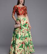 Ethnic Motifs Digital Print Shiney Satin Croptop Lehenga Choli With Unstitched Blouse For Women and Girls