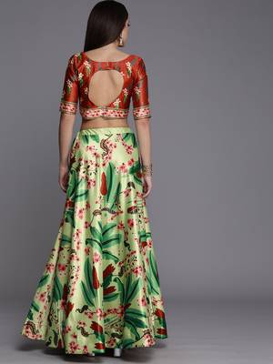 Ethnic Motifs Digital Print Shiney Satin Croptop Lehenga Choli With Unstitched Blouse For Women and Girls 4