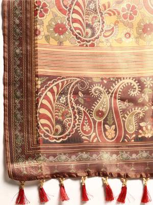 Digital Print Rapier Jequared Saree With Unstitched Blouse And Beautiful Multicoloured Thred Work At Pallu 4