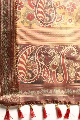 Digital Print Rapier Jequared Saree With Unstitched Blouse And Beautiful Multicoloured Thred Work At Pallu