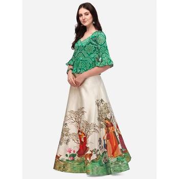Ethnic Motifs Digital Print Shiney Satin Croptop Lehenga Choli With Unstitched Blouse For Women and Girls 2