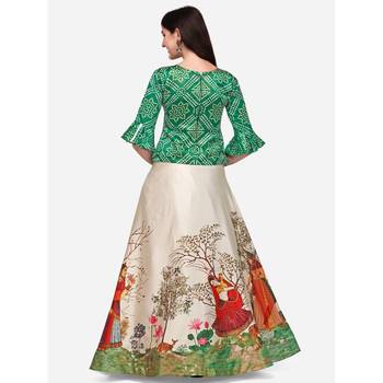 Ethnic Motifs Digital Print Shiney Satin Croptop Lehenga Choli With Unstitched Blouse For Women and Girls 3