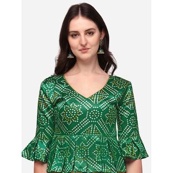 Ethnic Motifs Digital Print Shiney Satin Croptop Lehenga Choli With Unstitched Blouse For Women and Girls 4