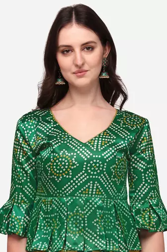 Ethnic Motifs Digital Print Shiney Satin Croptop Lehenga Choli With Unstitched Blouse For Women and Girls