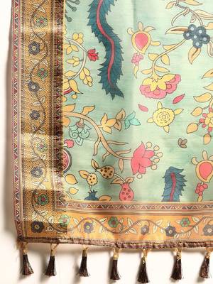 Digital Print Rapier Jequared Saree With Unstitched Blouse And Beautiful Multicoloured Thred Work At Pallu 4