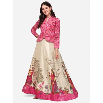 Ethnic Motifs Digital Print Shiney Satin Croptop Lehenga Choli With Unstitched Blouse For Women and Girls 1