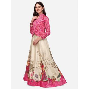 Ethnic Motifs Digital Print Shiney Satin Croptop Lehenga Choli With Unstitched Blouse For Women and Girls 2