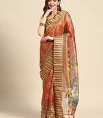 Digital Print Rapier Jequared Saree With Unstitched Blouse And Beautiful Multicoloured Thred Work At Pallu