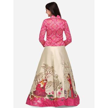 Ethnic Motifs Digital Print Shiney Satin Croptop Lehenga Choli With Unstitched Blouse For Women and Girls 3
