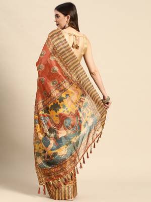 Digital Print Rapier Jequared Saree With Unstitched Blouse And Beautiful Multicoloured Thred Work At Pallu 2