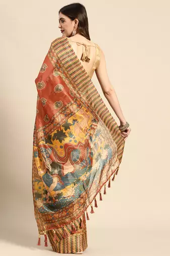 Digital Print Rapier Jequared Saree With Unstitched Blouse And Beautiful Multicoloured Thred Work At Pallu