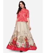 Ethnic Motifs Digital Print Shiney Satin Croptop Lehenga Choli With Unstitched Blouse For Women and Girls