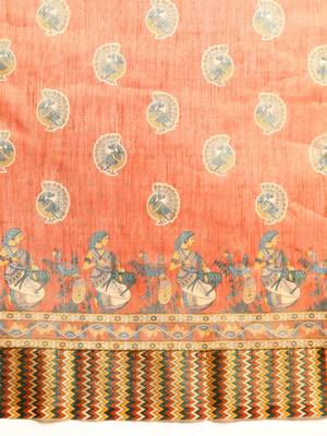 Digital Print Rapier Jequared Saree With Unstitched Blouse And Beautiful Multicoloured Thred Work At Pallu 3
