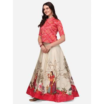 Ethnic Motifs Digital Print Shiney Satin Croptop Lehenga Choli With Unstitched Blouse For Women and Girls 2