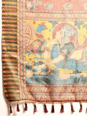 Digital Print Rapier Jequared Saree With Unstitched Blouse And Beautiful Multicoloured Thred Work At Pallu 4
