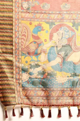 Digital Print Rapier Jequared Saree With Unstitched Blouse And Beautiful Multicoloured Thred Work At Pallu