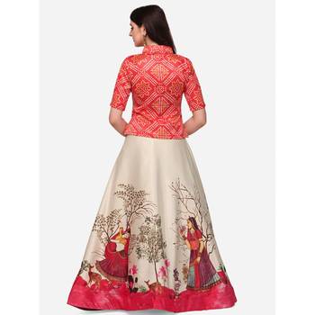 Ethnic Motifs Digital Print Shiney Satin Croptop Lehenga Choli With Unstitched Blouse For Women and Girls 3