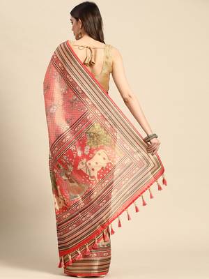 Digital Print Rapier Jequared Saree With Unstitched Blouse And Beautiful Multicoloured Thred Work At Pallu 2