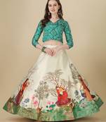 Ethnic Motifs Digital Print Shiney Satin Croptop Lehenga Choli With Unstitched Blouse For Women and Girls