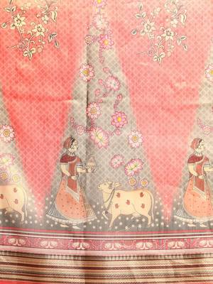 Digital Print Rapier Jequared Saree With Unstitched Blouse And Beautiful Multicoloured Thred Work At Pallu 3