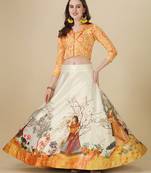 Ethnic Motifs Digital Print Shiney Satin Croptop Lehenga Choli With Unstitched Blouse For Women and Girls