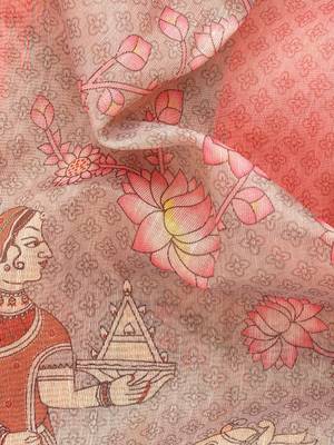 Digital Print Rapier Jequared Saree With Unstitched Blouse And Beautiful Multicoloured Thred Work At Pallu 5