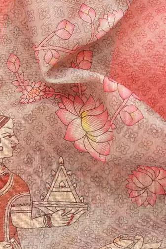 Digital Print Rapier Jequared Saree With Unstitched Blouse And Beautiful Multicoloured Thred Work At Pallu