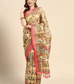 Digital Print Rapier Jequared Saree With Unstitched Blouse And Beautiful Multicoloured Thred Work At Pallu