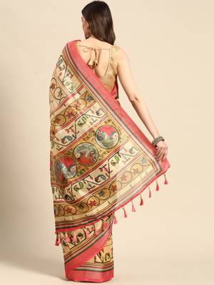 Digital Print Rapier Jequared Saree With Unstitched Blouse And Beautiful Multicoloured Thred Work At Pallu 2