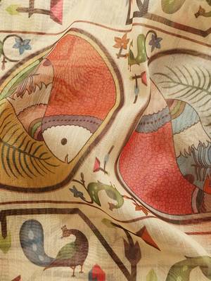 Digital Print Rapier Jequared Saree With Unstitched Blouse And Beautiful Multicoloured Thred Work At Pallu 5