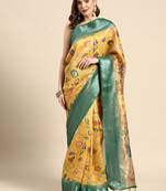 Digital Print Rapier Jequared Saree With Unstitched Blouse And Beautiful Multicoloured Thred Work At Pallu